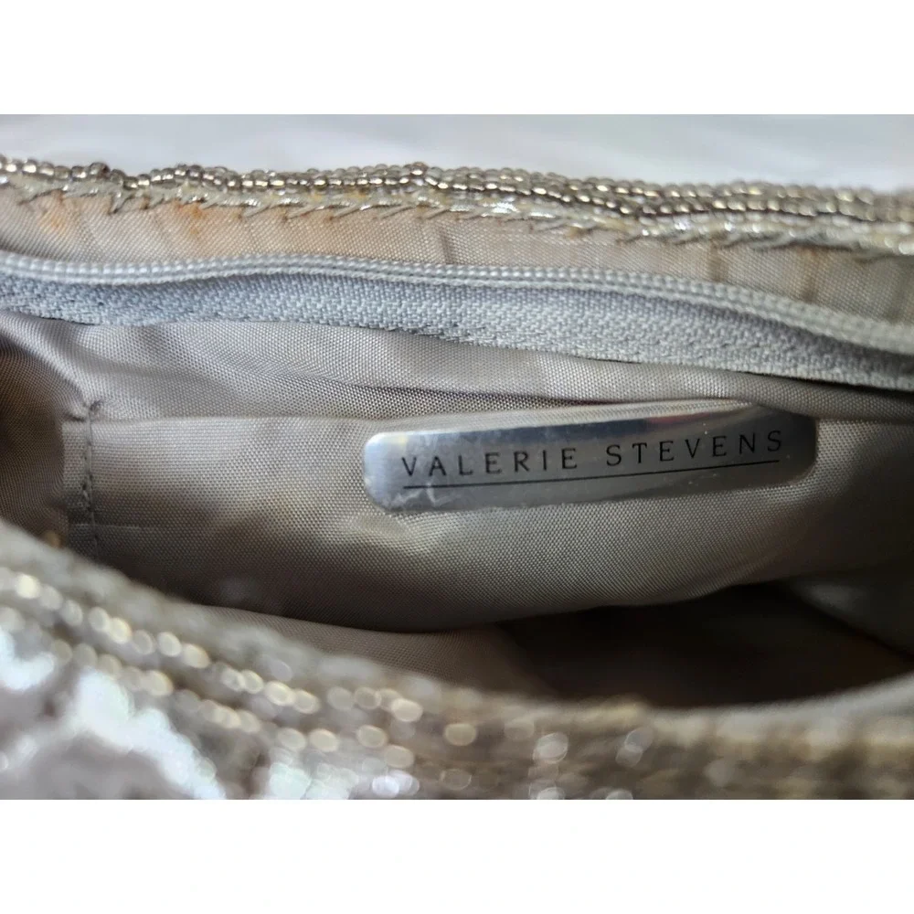 Vintage Valerie Stevens Silver Hand-Beaded Evening Bag‎ Braided Strap 8